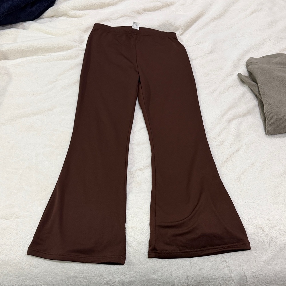 Brown Fleece Lined Flared Lounge Pants